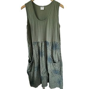 Color Me Cotton CMC Lagenlook Front Pockets Watercolor Circles Dots Midi Dress L